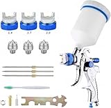 HVLP Spray Gun Set,Automotive Paint Spray Paint Gun with 3 Nozzles 1.4/1.7/2mm Nozzle and 600cc Cups, for Car Primer,Furniture Surface Spraying,Wall Painting,Base Coatings (Blue)