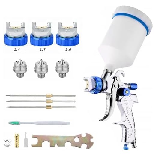Blue HVLP Spray Gun Set: Automotive Paint, 3 Nozzles, 600cc Cups