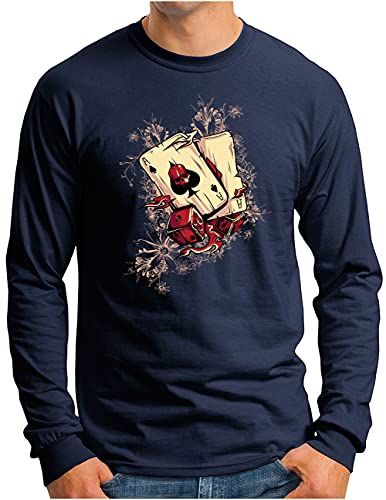 T-shirt casino Las Vegas à manches longues bleu marine parfait pour vos tournois de poker
