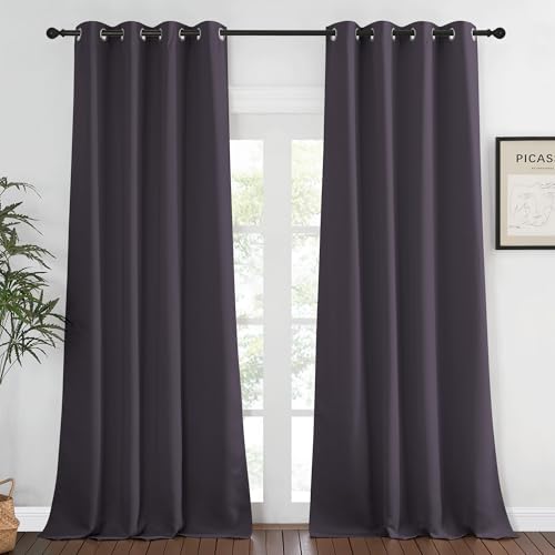 NICETOWN Blackout Room Darkening Window Curtain - Thermal Insulated Solid Grommet Blackout Patio Door Curtain/Drape for Living Room (Greyish Purple, 1 Panel, 52 by 95-inch)