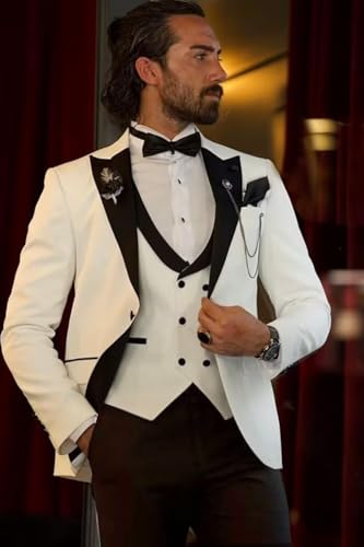 Mens 3 Piece Tuxedo Peak Lapel One Button Slim Fit Wedding Suits Jacket Blazer Vest Pants Formal Suit Set4