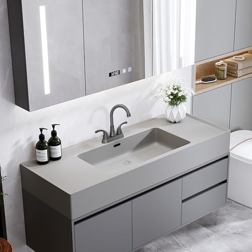 Image of Bathroom Sink Faucet FRANSITON 4 Inch 2 Handle Lead-Free Brushed Grey Bath Sink Faucet with Pop-up Drain Stopper and Supply Hoses