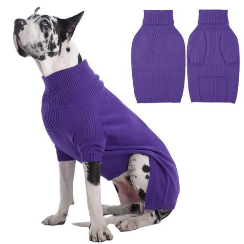 IECOii Great Dane Sweater,5XL Extra Large Sweater for Giant Breed Dogs in Winter,Turtleneck Cold Weather Knit Clothes,Machine Washable,Elastic Pullove