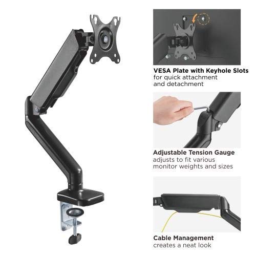 Image of Jin Office Single Monitor Gas Spring Arm |Supports 13-32 inch Screen| 10KG Weight Capacity, 1 Year Warranty| Height Adjustable Desk Mount| Spring Adjustment Monitor Stand| Tilt, Swivel, Rotation Features
