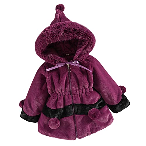 Toddler Girls Hooded Faux 𝗙𝘂r Jacket Thicken Zip Long Sleeve Fleece Coat Winter Warm Windproof Outerwear