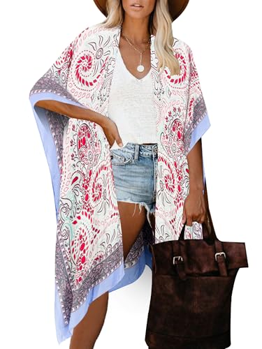 Image of Breezy Lane Women's Kimono Cardigan Summer Swimsuit Coverups Beach Cover Up with Floral Print for Vacation