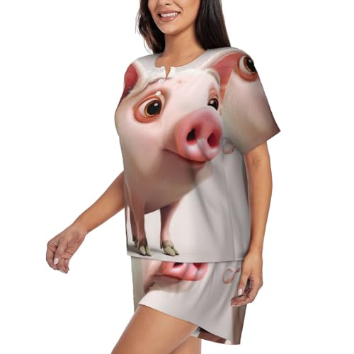 Cochon de dessin animé EdWal imprimé t-shirt en coton décontracté - 2
