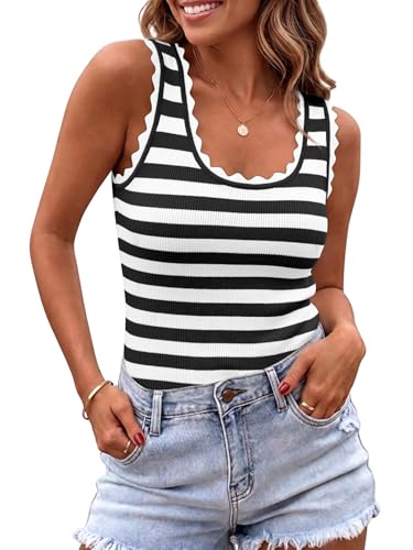 Image of Saodimallsu Womens Ribbed Knit Tank Top Summer Sleeveless Square Neck Casual Basic Slimming Sweater Vest Tops