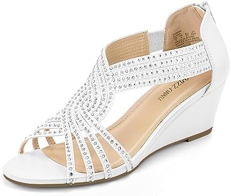 PIZZ ANNU Sandales Femme Été Compensées à Plateforme Escarpins Strass Sandale à Talon Compensé Mode Confort pour Soirée Mariage Chaussure EU 36-42