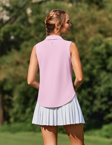 Image of PINSPARK Women Golf Shirts Sleeveless UPF 50+ Tennis Polo V-Neck Quick Dry Athletic T Shirt 1 /4 Zip Collar Workout Tank Top