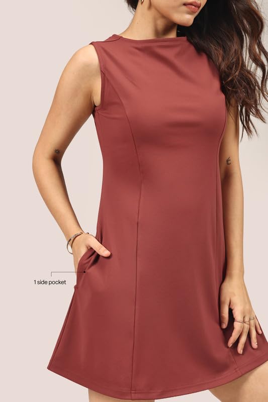 Image of BlissClub Womens Ultimate Dress, Fit & Flare Silhouette, Boat Neck Dress with Side Pocket, Soft Stretchy Everyday