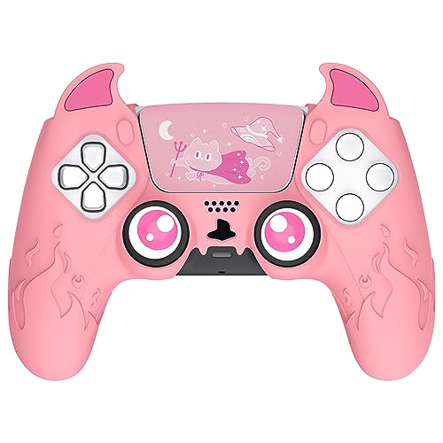 PlayVital Cute Demon Kawaii Funda de Silicona para ps5 Control Accesorios Funda Linda Protectora...