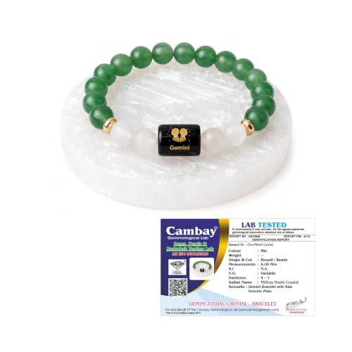 Image of Zodiac Crystal Bracelet with Raw Selenite Plate for Men & Women | Aries, Taurus, Gemini, Cancer, Leo, Virgo, Libra, Scorpio, Sagittarius, Capricorn, Aquarius & Pisces Rashi Bracelet | Astrology Healing Crystal Gift