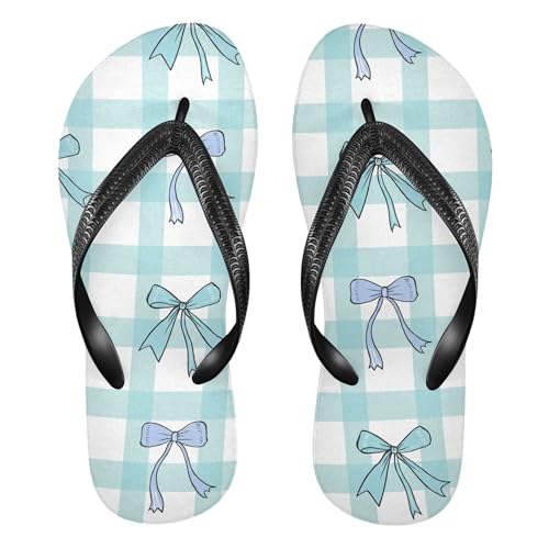 Burbuja Bows on Checkered Flip Flops for Women Men, Soft Thong Sandals Rubber Slippers for Pool Beach Essentials