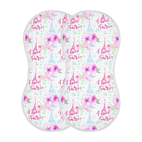 Flower Paris Love Baby Burp Cloths Baby Bibs Burp Clothes Cotton Burping Cloths for Babies Burp Cloth Curved Absorbent Washcloths for 22x11IN Baby Boy Girl Essentials,2 Pack