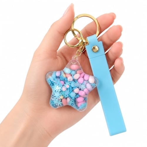 Image of Wanna Party Star Shaped Beads Keychain with Blue Wrist Strap, Cute Bag Charm Key Ring for Boys and Girls, Backpack Accessories, Birthday Return Gifts, Party Favors, School Bag Decoration - 1PC