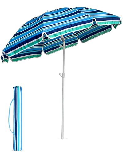 Voyager 1.6m Beach Umbrella with Bag Outdoor Parasol with Two-Piece Stick Waterproof Polyester Canopy Adjustable Tilt Rotary Joint Easy Assembly & Space-Saving Design Multi Blue