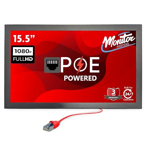 Image of 15.5 inch POE Powered Monitor, POE Output Passthrough, 12V DC Outputs, 1080p, Built in Accessory Case