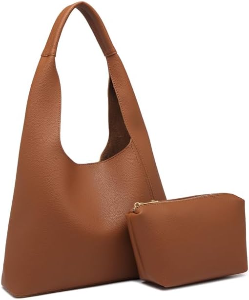 Slouchy Hobo Tote Bags for Women - Retro PU Leather Shoulder Handbag Purse Large Capacity 2pcs - Image 8