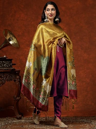 Image of EthnicJunction Women's Cotton Blend Kurta Pant Dupatta Set with Digital Print Dupatta | Karva Chauth Special Kurta