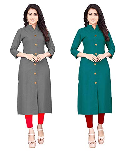 Image of NATEK Women's Cotton Straight Plain Kurtis Combo Pack of 2