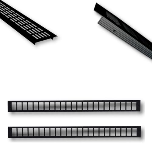 2x Aluminium Lüftungsgitter schwarz 80 x 8 x 1,2 cm für ideale Belüftung, Belüftungsgitter für Küche, Bad, Toilette, Garage und Wohnzimmer, Abluftgitter