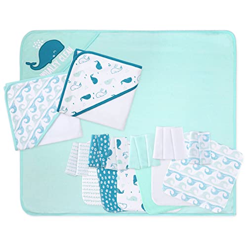 Image of The Peanutshell Hooded Baby Bath Towel & Wash Cloth Set, 23 Pieces, Nautical
