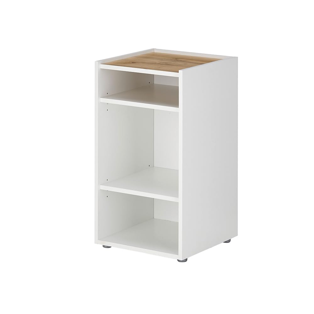 Lomadox Büromöbel Set weiß mit Eiche 3-teilig modern Schreibtisch Kommode Regal