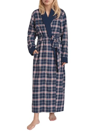 Latuza Women's Flannel Robe Long Bathrobe, Navy Red Plaid, X-Large