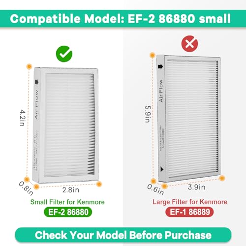 Image of 4-Pack -EF-2 86880 Exhaust Vacuum HEPA Filters for Kenmore, Compare to Replace Sears for Kenmore Part # 20-86880 (86880), 40320, EF2, 610445, Also Replaces Panasonic MC-V194H