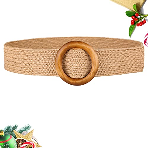 VALICLUD Cinto elástico largo bronze feminino com faixa de cintura de ratã de palha com fivela de ma
