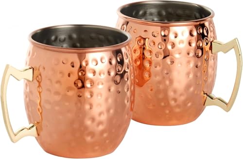 Exclusive Global Set of 2 Pure Copper Royal Hammered Moscow Mule Mug Beer Mugs/Cup Cocktail Vodka