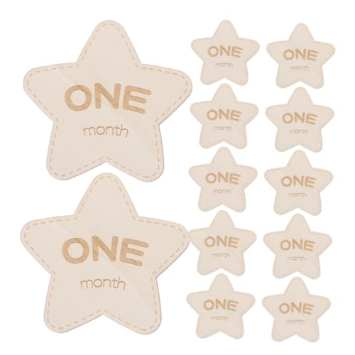 Beatifufu 12 Pcs Wooden Monthly Milestone Cards Reversible Girl Announcement Sign Newborn Photo Props Star Shape Photo Prop Discs Milestone