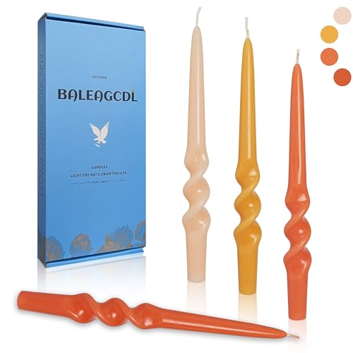 Image of Gradient Orange Smokeless Candles Handmade Twisted Taper Candle 9.5 Inch Long Spiral Candlesticks Unscented Candles for Holiday Wedding Seasons Home Decor 4 Pcs