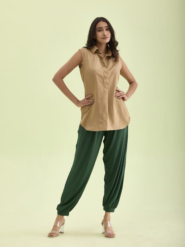 Image of GO COLORS Women Mid Rise Viscose Harem Pants | Wrinkle Free, Relaxed Fit, Free Size
