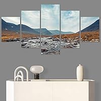 SIGNWIN 5 Panel Canvas Wall Art Valley Rivers for Home Decorations Ready to Hang - 60