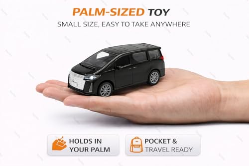 Image of 1:36 Scale Toyota Alphard Toy Car - Vellfire Die-Cast Metal Pull Back MPV Model with Openable Doors, Lights & Sound - Alloy Mini Car Gift for Kids, Boys & Collectors (Black)
