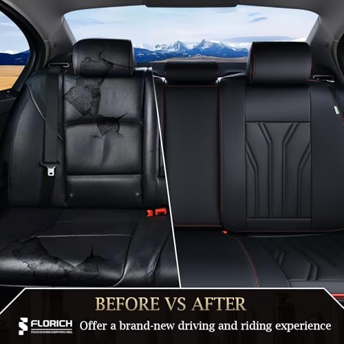 Image of FLORICH Rear Seat Covers Leather Car Seat Covers Waterproof Back Seat Cover Automotive Seat Covers Universal Seat Cushion Protector for Most Cars Trucks SUV-Black&Red Line