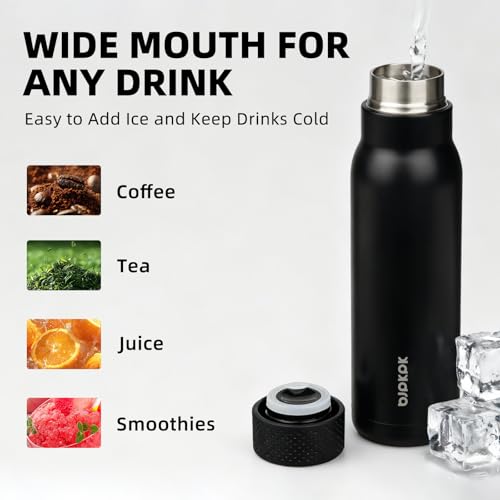 Image of BJPKPK Stainless Steel Water Bottle,21oz insulated Reusable Bottle,Leakproof Metal Thermal Flask Double Wall,Keep Drinks Cold and Hot,Black