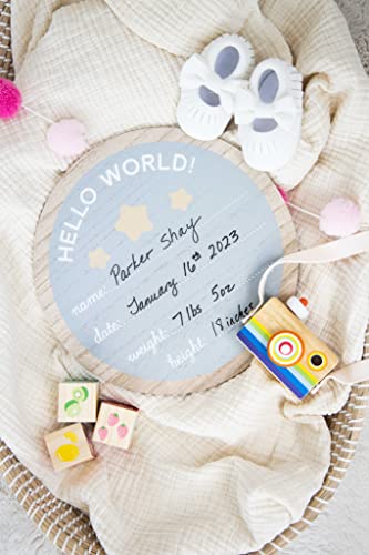 Image of Kate & Milo Hello World Fill-in Wooden Photo Prop with Included Marker, Welcome Baby, New Baby Gift, Gender-Neutral Baby Decor (Pack of 2)