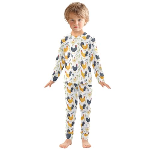 Pajama Sets Long Sleeve Chicken Pattern with Plants Soft Comfy Sleepwear 2 Piece PJS 3-8T2