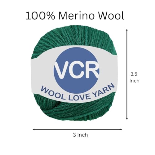 Image of VCR Peacock Green Yarn, 25 Grams Hank, 85 Meters Length, 100% Merino Wool, Pack of 1, Shrink-Resistant Soft, Warm and Premium Wool Yarn for Knitting, Crochet and Craft Projects