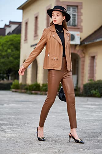 S P Y M Womens Faux Leather Jacket, Moto Biker Coat, Quilted Zip Up Outwear4