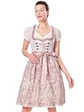 Dirndlwelle Damen Romantisch Grau Rosa Midi Dirndl inkl.Schürze Oktoberfest 60CM Trachtenkleid Gr.34-44
