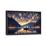 Bunte Himmelslaterne, Wohnzimmer, großes Wandkunst, Feuerwerk, gerahmte Leinwand, Wanddekoration,...