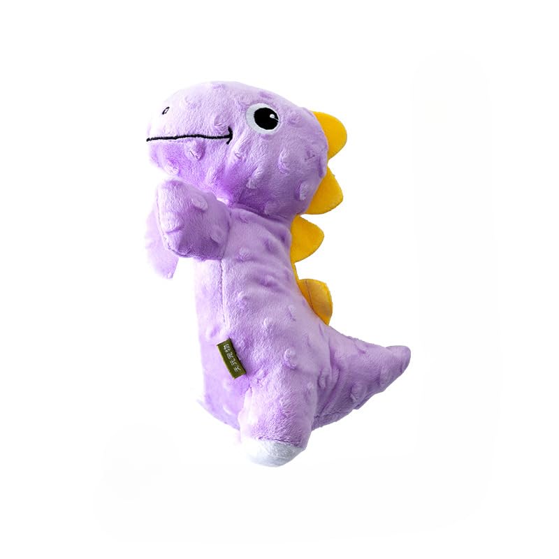 DAFORERAL Squeaky Dinosaur Dog Toy, Plush Chew Toy for Small and Medium Dogs with BB Squeaker and Crinkle Sound (Purple (20 * 14.8cm))