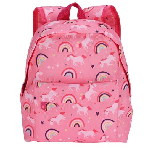 Unicorns and Rainbows Kids Backpack | Lightweight Children’s Rucksack for Nursery, School or Travel | Cute Animal Designs with Front Pocket & Zip Closure