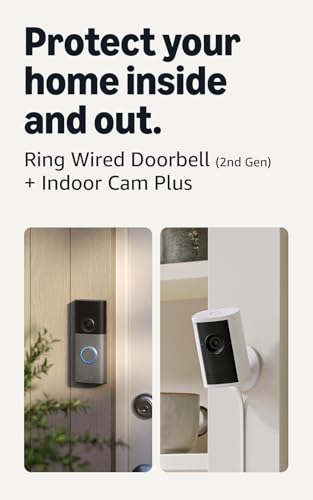 Image of Ring Wired Doorbell (newest model), Speckled Gray with Indoor Cam Plus, White