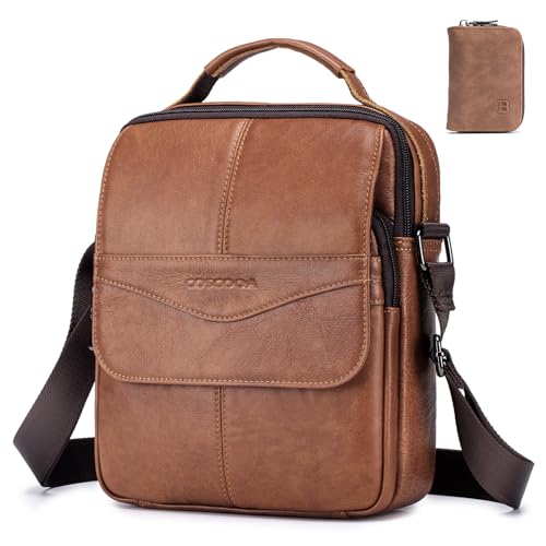 COSCOOA Leather Messenger Shoulder Crossbody Bag for Men,bolso mariconera para hombre,Big Capacity Mens Purse Handbag Come with Credit Card Wallet