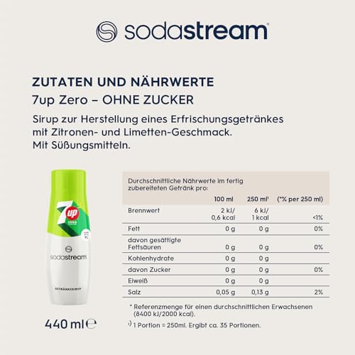 SodaStream Sirup 7UP Zero Zucker - 1x Flasche ergibt 9 Liter Fertiggetränk, Sekundenschnell zubereitet und immer frisch, 440 ml
